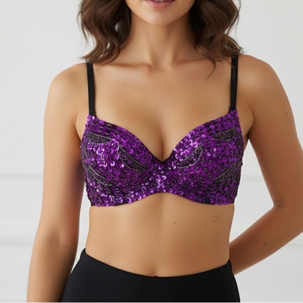 Purple Sequin Bra Top – Festival, Halloween, or Costume Bustier (Size S)